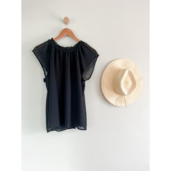 J Crew Factory | NWT | Flutter-sleeve clip-dot top | Black | Sz L - Picture 1 of 9